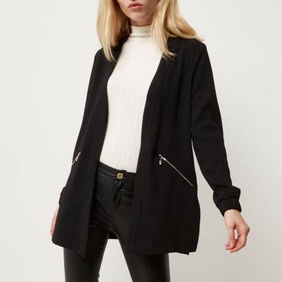Black woven jacket with zips